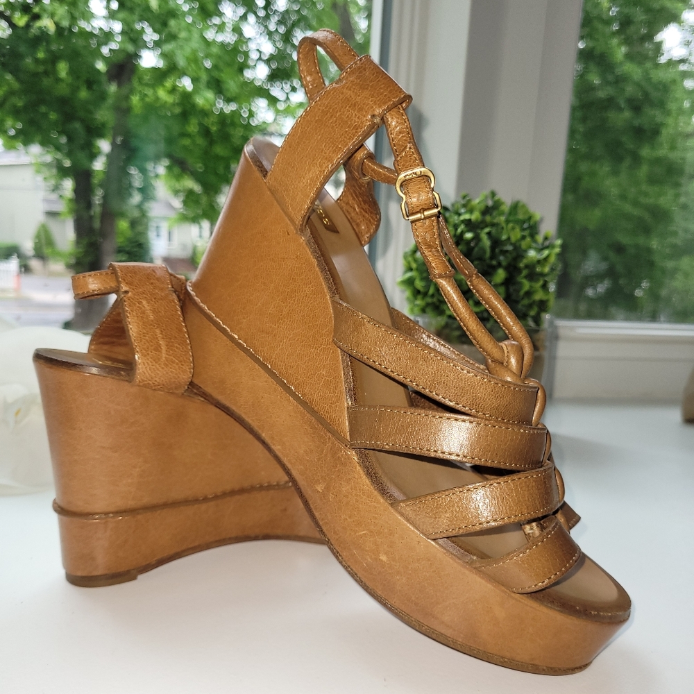 Chloe Leather Strappy Wedge Sandals